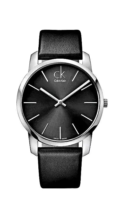 Calvin Klein City Black Dial Black Leather Strap Watch for Men - K2G21107