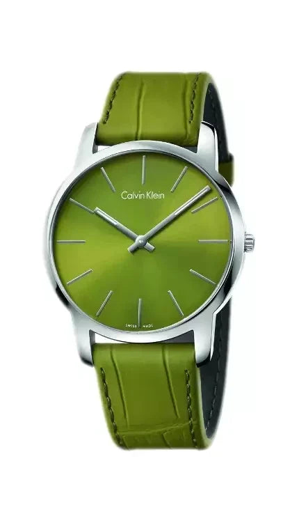 Calvin Klein City Green Dial Green Leather Strap Watch for Men - K2G211WL