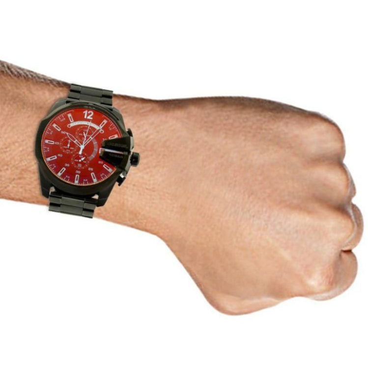 Diesel Mega Chief Chronograph Black Dial Black Steel Strap Watch For Men - DZ4318