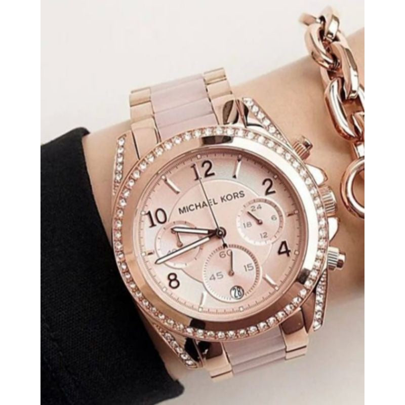 Michael Kors Blair Chronograph Rose Gold Dial Two Tone Steel Strap Watch for Women - MK5943