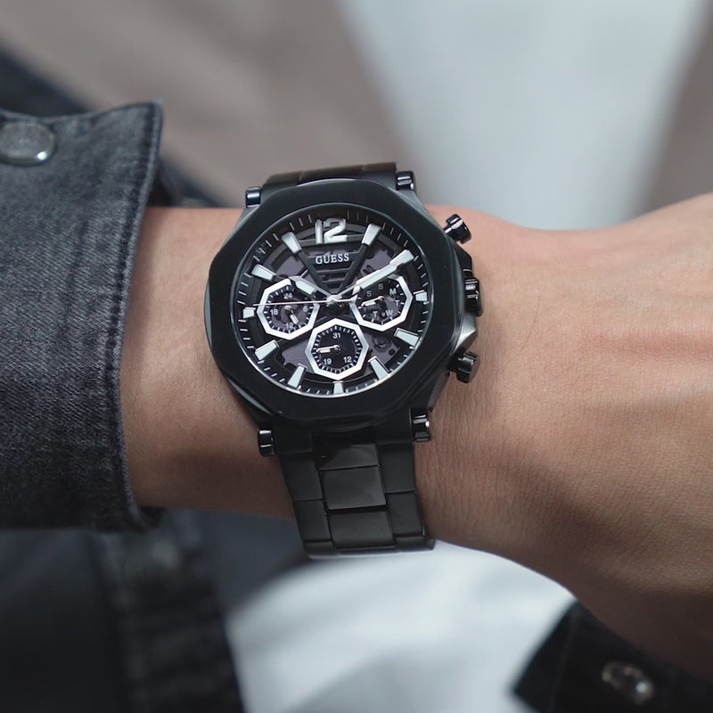 Guess Edge Chronograph Black Dial Black Steel Strap Watch For Men - GW0539G3