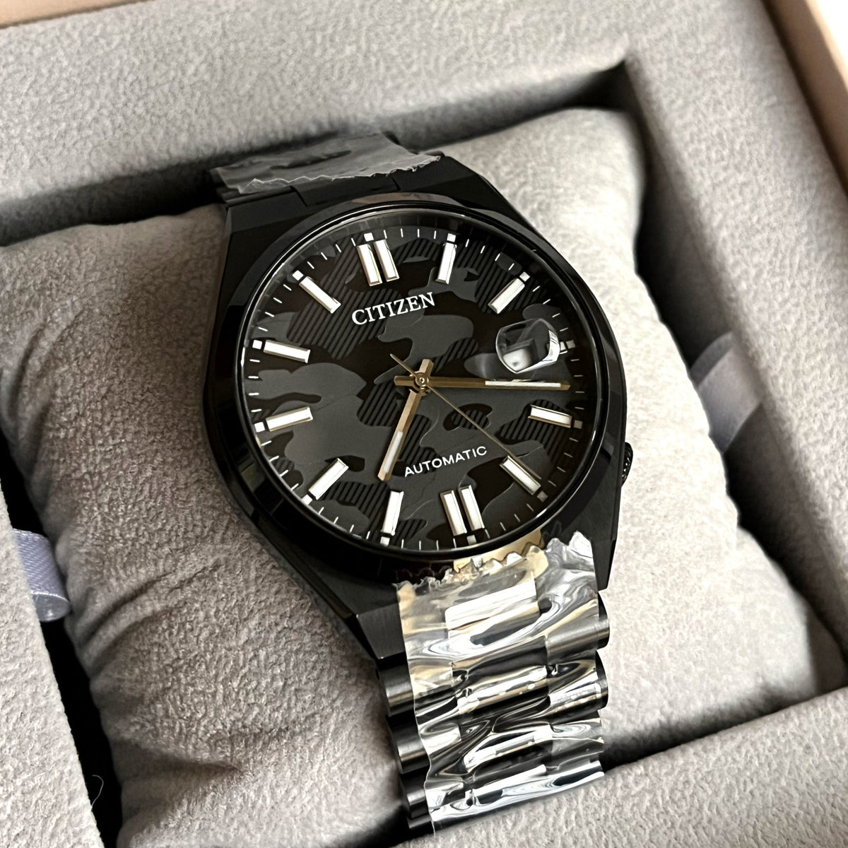 Citizen Tsuyosa Automatic Camouflage Black Dial Black Steel Strap Watch For Men - NJ0155-87E