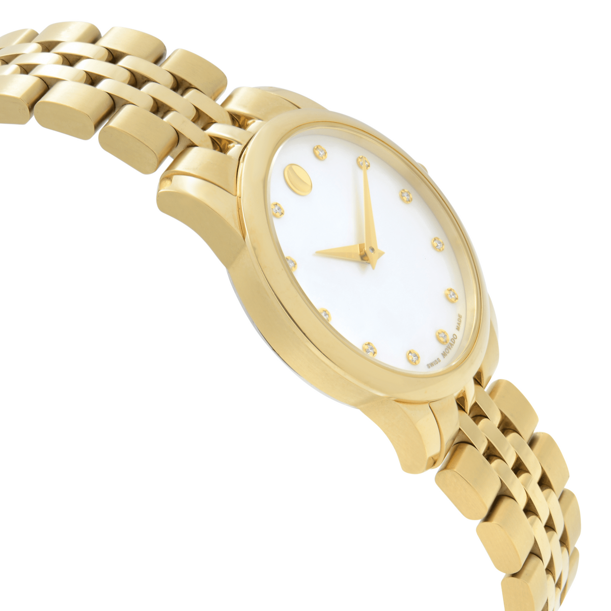 Movado Museum Classic Diamonds Mother of Pearl Dial Gold Steel Strap Watch For Women - 0606998