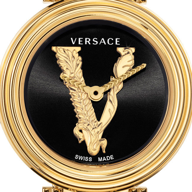 Versace V Virtus Quartz Black Dial Gold Steel Strap Watch For Women - VET300121