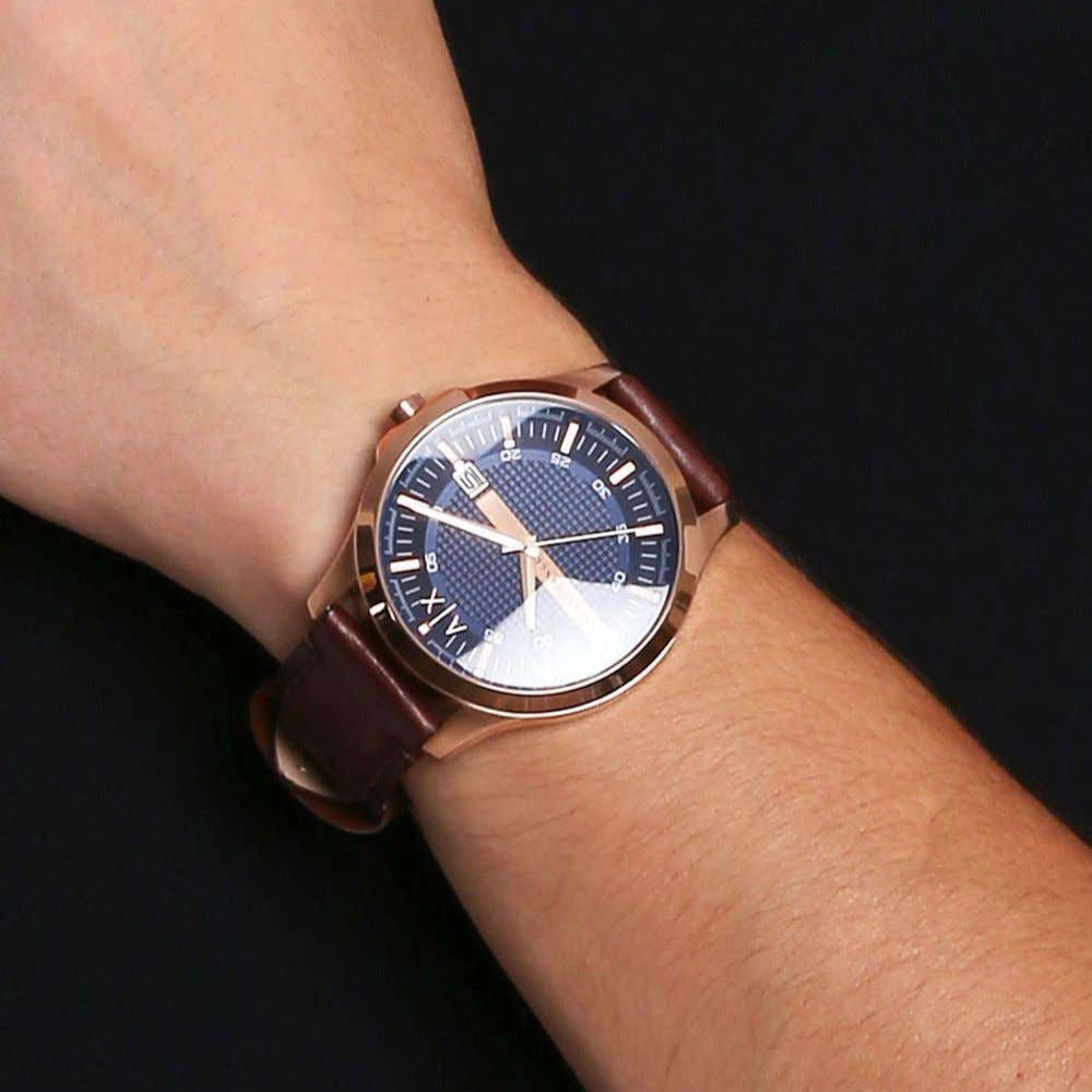 Armani Exchange Hampton Chronograph Blue Dial Brown Leather Strap Watch For Men - AX2172