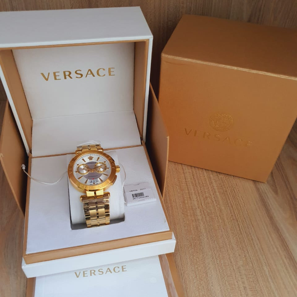 Versace V Racer Chronograph White Dial Gold Steel Strap Watch for Men - VBR060017