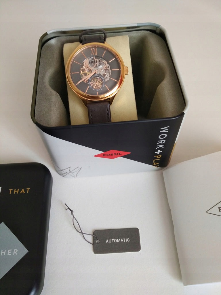 Fossil Suitor Mechanical Grey Dial Grey Leather Strap Watch for Women - BQ3265