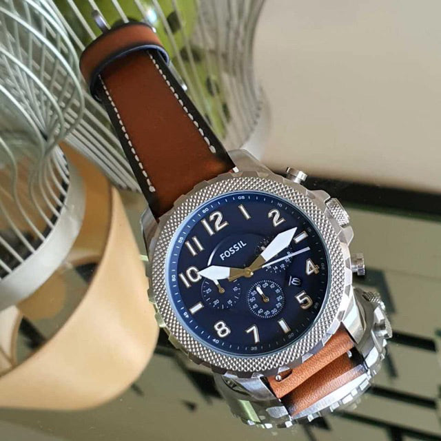 Fossil Bowman Chronograph Blue Dial Brown Leather Strap Watch for Men - FS5602