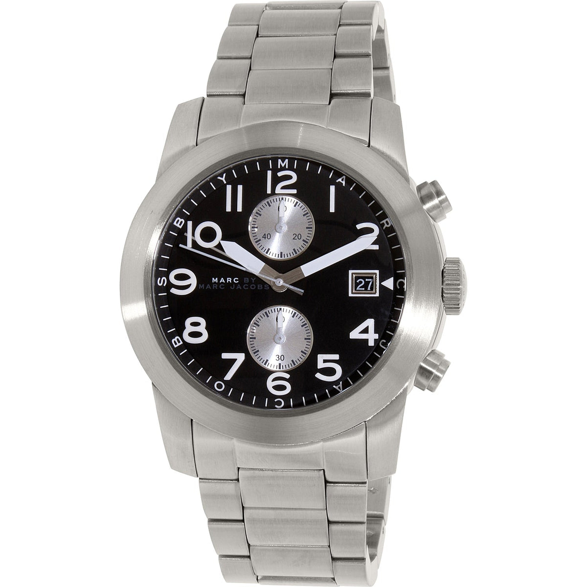 Marc Jacobs Larry Chronograph Black Dial Silver Steel Strap Watch for Men - MBM5050
