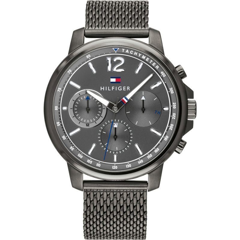 Tommy Hilfiger London Chronograph Grey Dial Grey Mesh Bracelet Watch for Men - 1791530