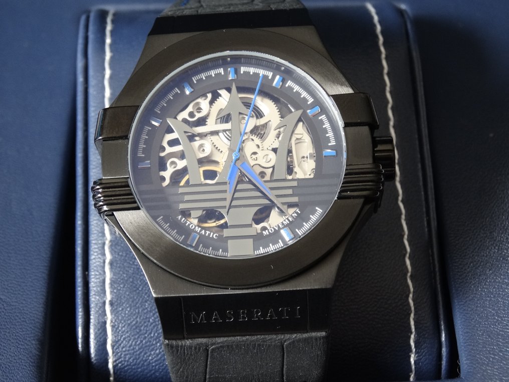 Maserati Potenza Automatic Black Dial Black Leather Strap Watch For Men - R8821108009
