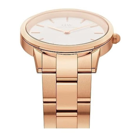Daniel Wellington Iconic Link White Dial Rose Gold Steel Strap Watch For Women - DW00100209