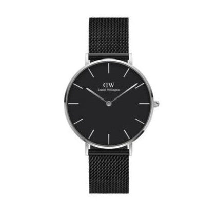 Daniel Wellington Petite Ashfield Black Dial Black Mesh Strap Watch For Women - DW00100308