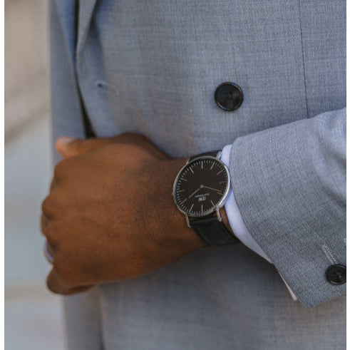 Daniel Wellington Classic Sheffield Black Dial Black Leather Strap Watch For Men - DW00100133