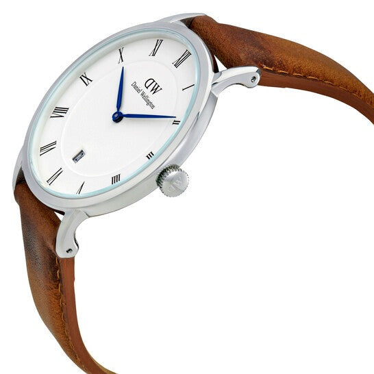 Daniel Wellington Dapper Durham White Dial Brown Leather Strap Watch For Men - DW00100116