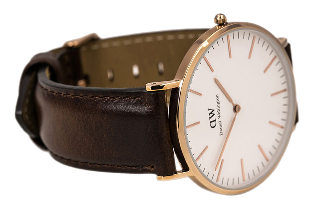Daniel Wellington Classic Bristol White Dial Brown Leather Strap Watch For Men - DW00100009