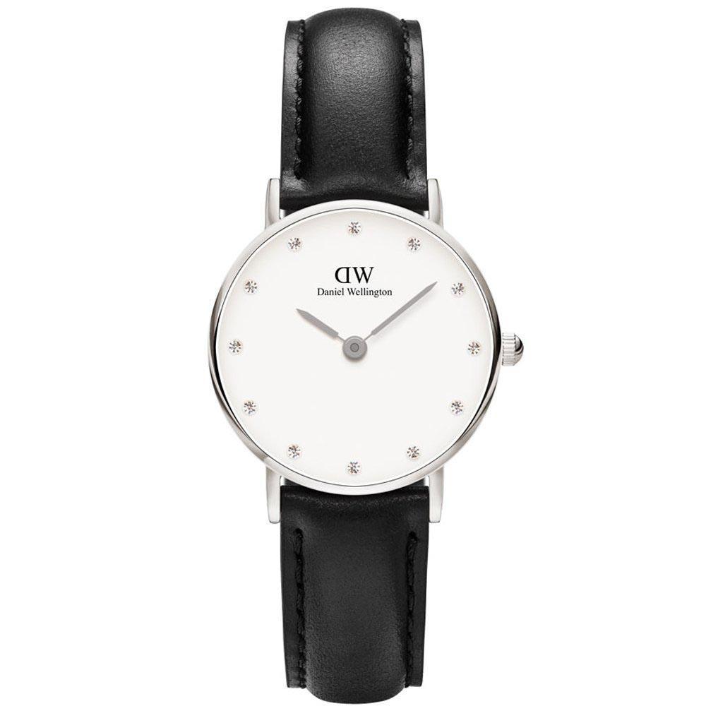 Daniel Wellington Classy Sheffield White Dial Black Leather Strap Watch For Women - DW00100068
