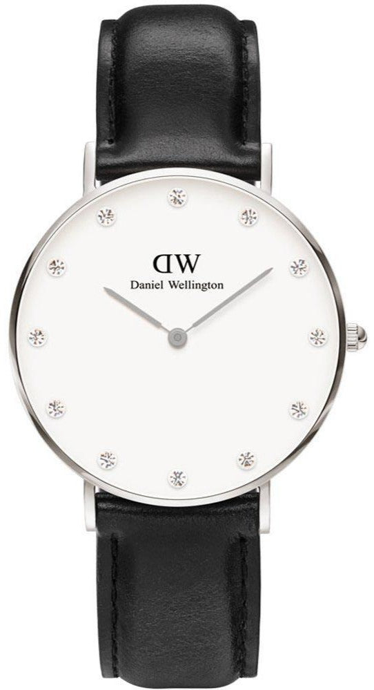 Daniel Wellington Classy Sheffield White Dial Black Leather Strap Watch For Women - DW00100080