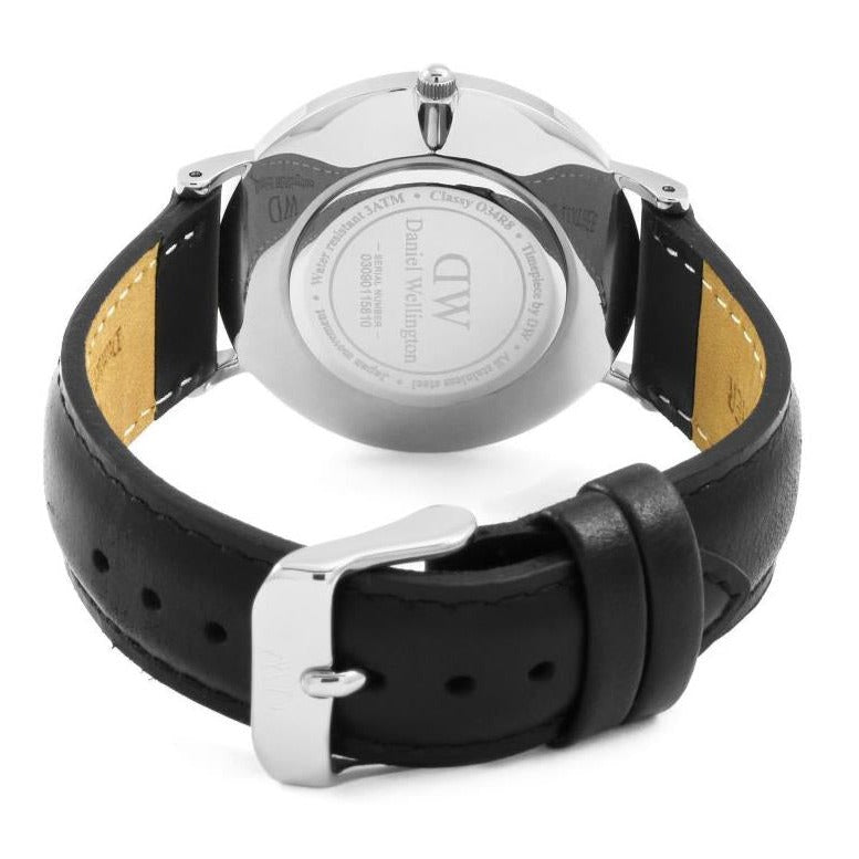 Daniel Wellington Classy Sheffield White Dial Black Leather Strap Watch For Women - DW00100080