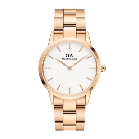 Daniel Wellington Iconic Link White Dial Rose Gold Steel Strap Watch For Women - DW00100209