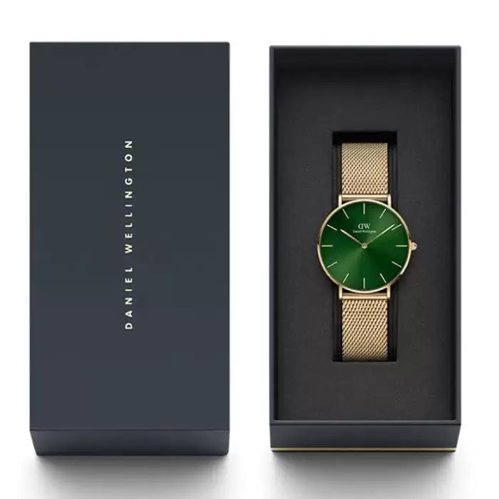 Daniel Wellington Petite Emerald Green Dial Gold Mesh Strap Watch For Women - DW00100481