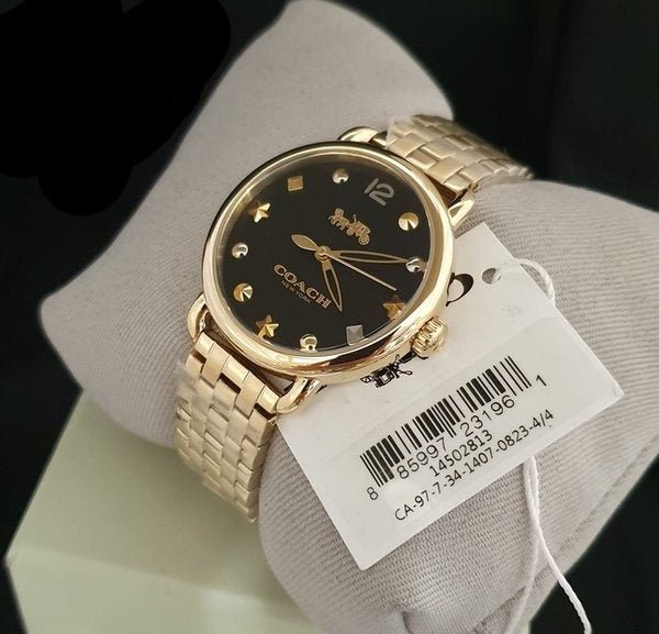 Coach Delancey Black Dial Gold Stainless Steel Strap Watch For Women - 14502813
