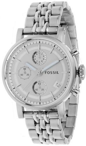 Fossil Boyfriend Chronograph Silver Dial Silver Steel Strap Watch for Women - ES2198