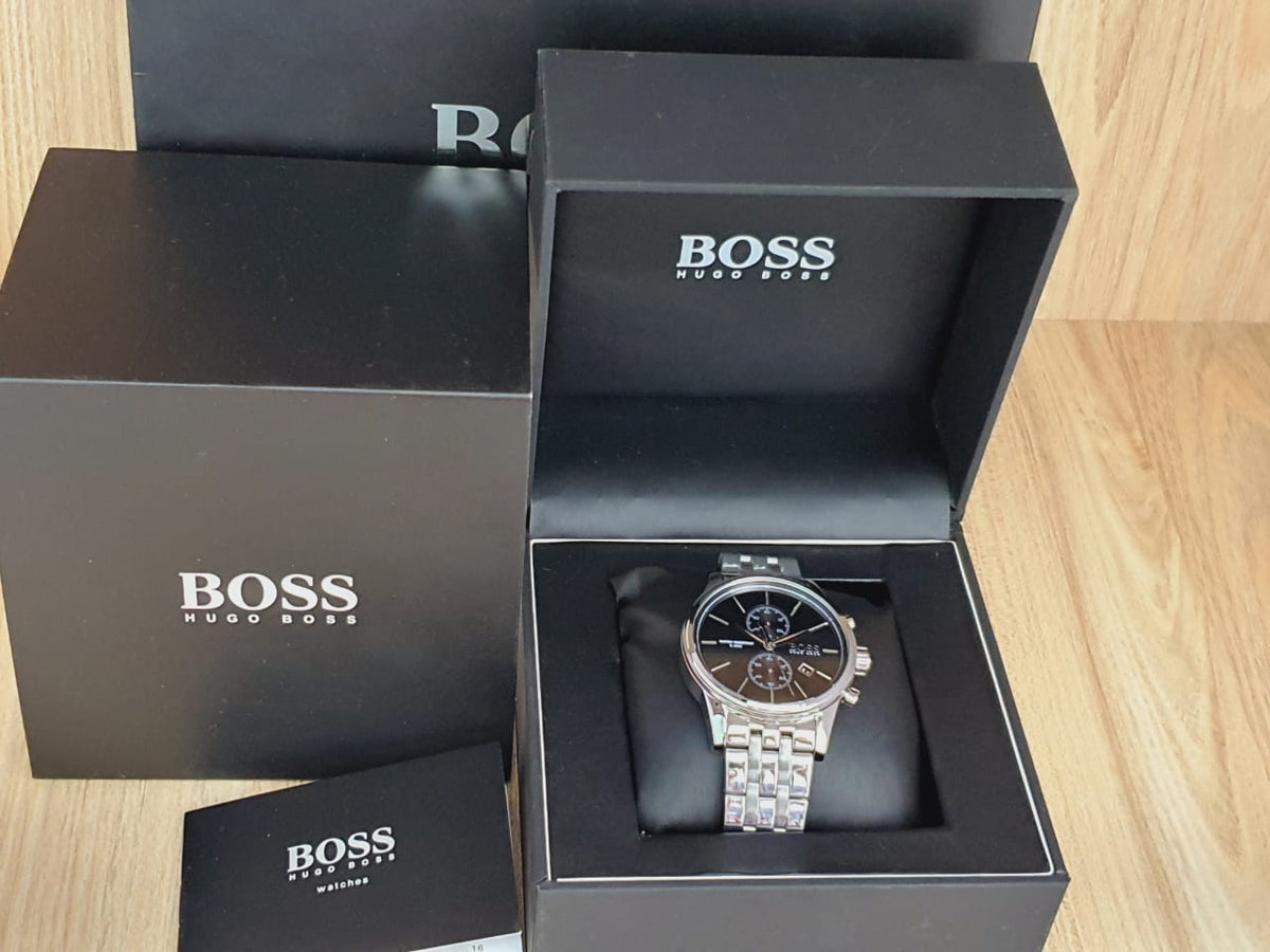 Hugo Boss Jet Chronograph Black Dial Silver Steel Strap Watch for Men - 1513383