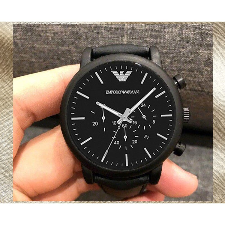 Emporio Armani Luigi Chronohraph Black Dial Black Leather Strap Watch For Men - AR1970