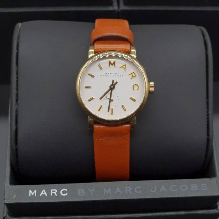 Marc Jacobs Baker White Dial Brown Leather Strap Watch for Women - MBM1317