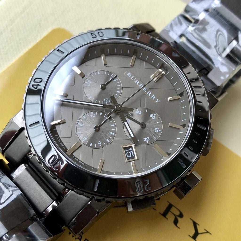 Burberry The City Grey Dial Gunmetal Grey Steel Strap Watch for Men - BU9381