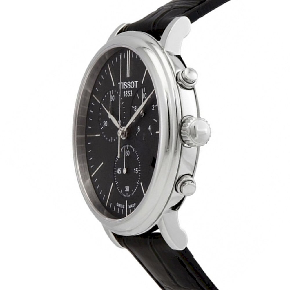Tissot Carson Premium Chronograph Black Dial Black Leather Strap Watch For Men - T122.417.16.051.00