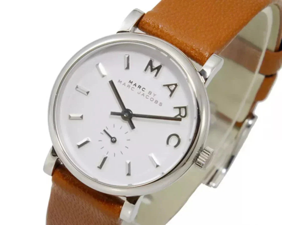 Marc Jacobs Baker White Dial Brown Leather Strap Watch for Women - MBM1270