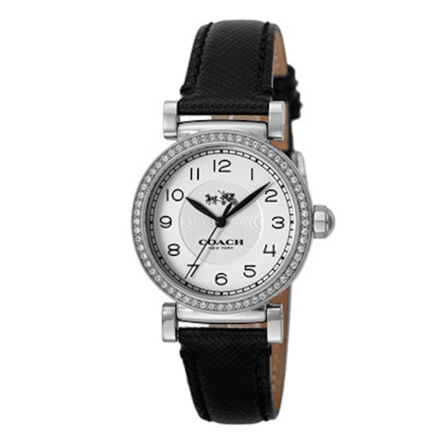 Coach Madison White Dial Black Leather Strap Watch for Women - 14502399