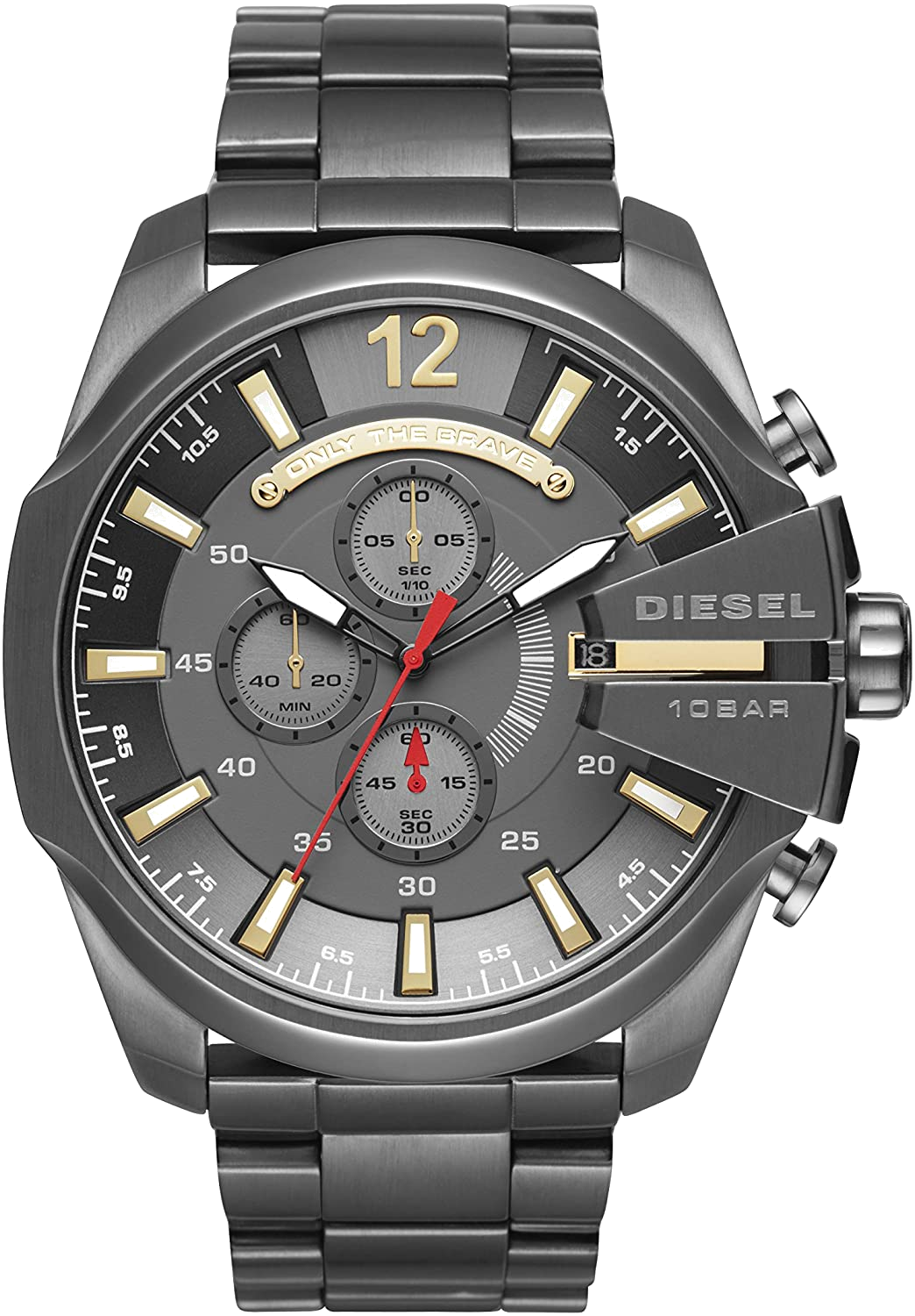 Diesel  Mega Chief Chronograph Grey Dial Grey Steel Strap Watch For Men - DZ4421