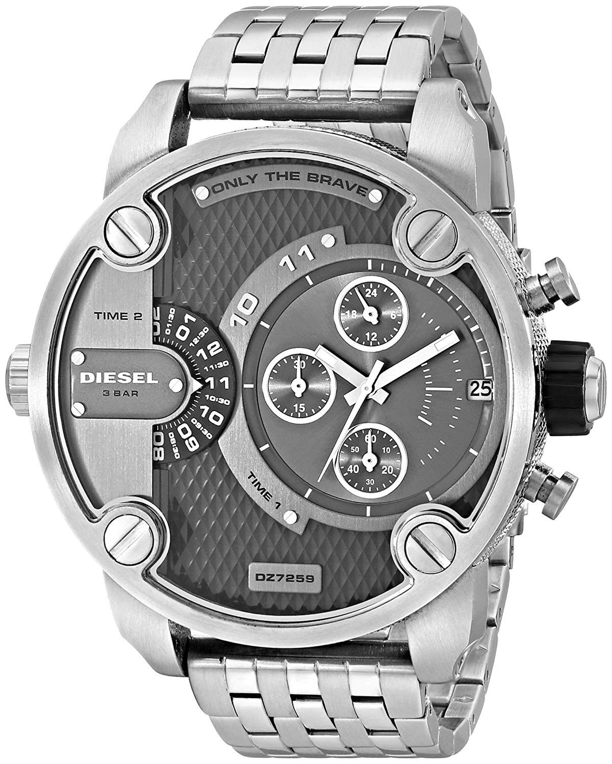 Diesel Little Daddy Chronograph Black Dial Silver Steel Strap Watch For Men - DZ7259