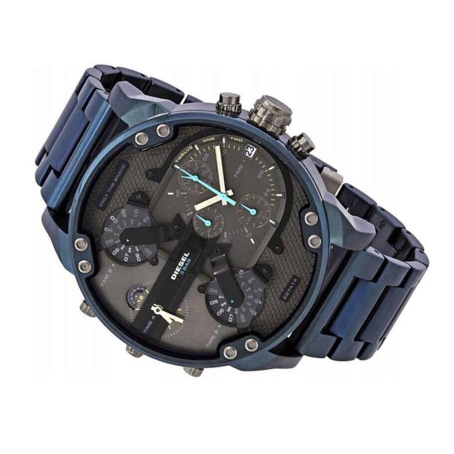 Diesel Daddy 2.0 Chronograph Grey Dial Blue Steel Strap Watch For Men - DZ7414