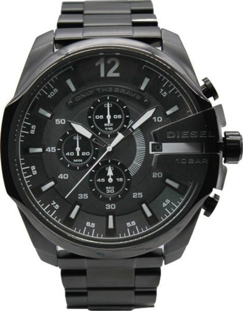Diesel Mega Chief Chronograph Black Dial Black Steel Strap Watch For Men - DZ4283