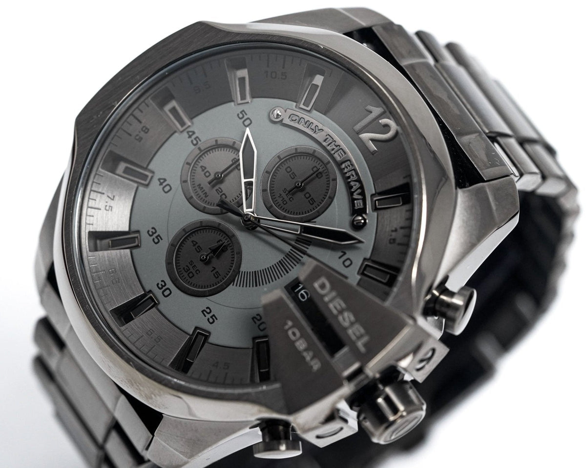 Diesel Mega Chief Chronograph Grey Dial Grey Steel Strap Watch for Men - DZ4282