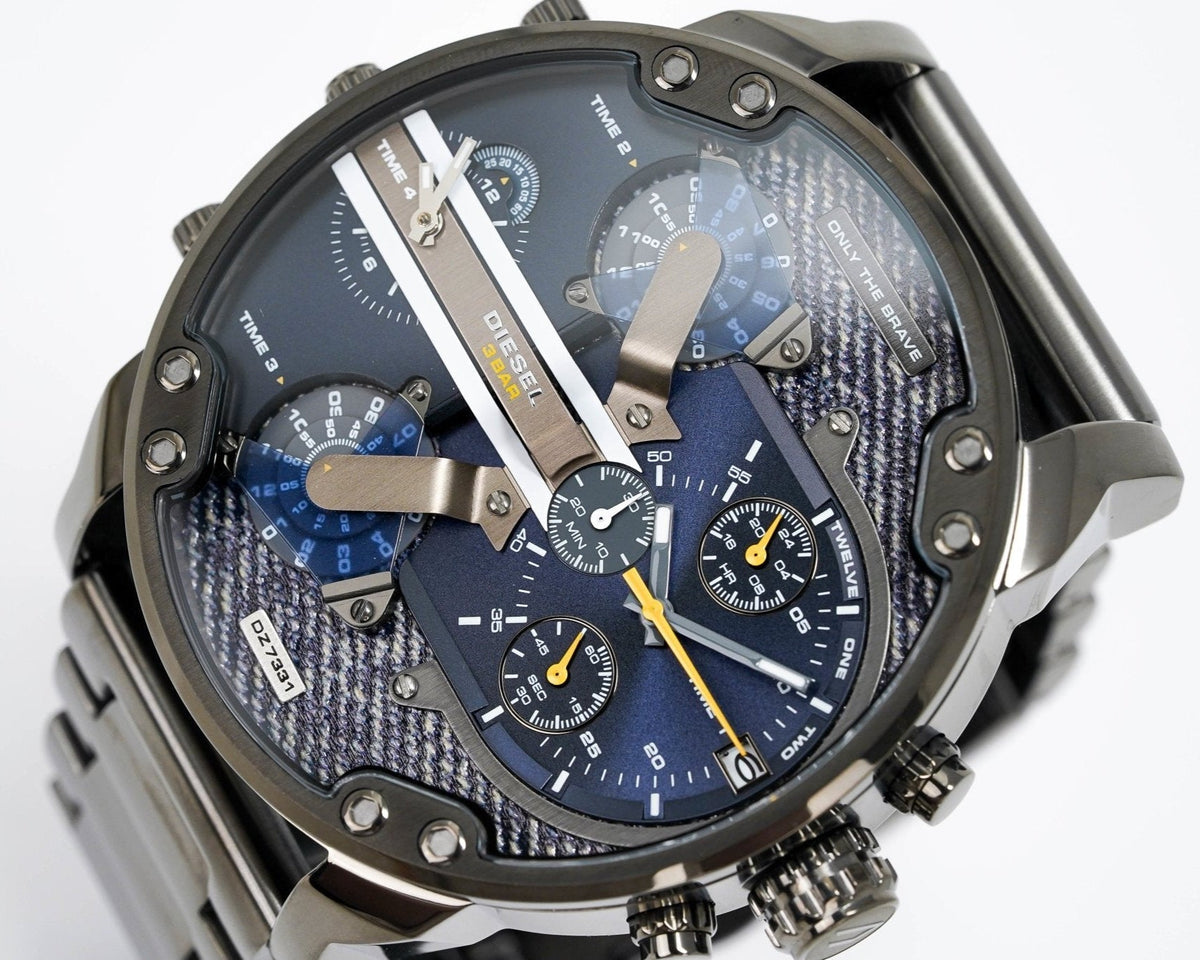 Diesel Big Daddy 2.0 Chronograph Blue Dial Grey Steel Strap Watch For Men - DZ7331