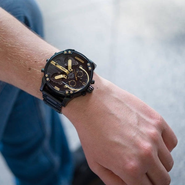 Diesel Mr. Daddy 2.0 Chronograph Black Dial Black Steel Strap Watch For Men - DZ7435