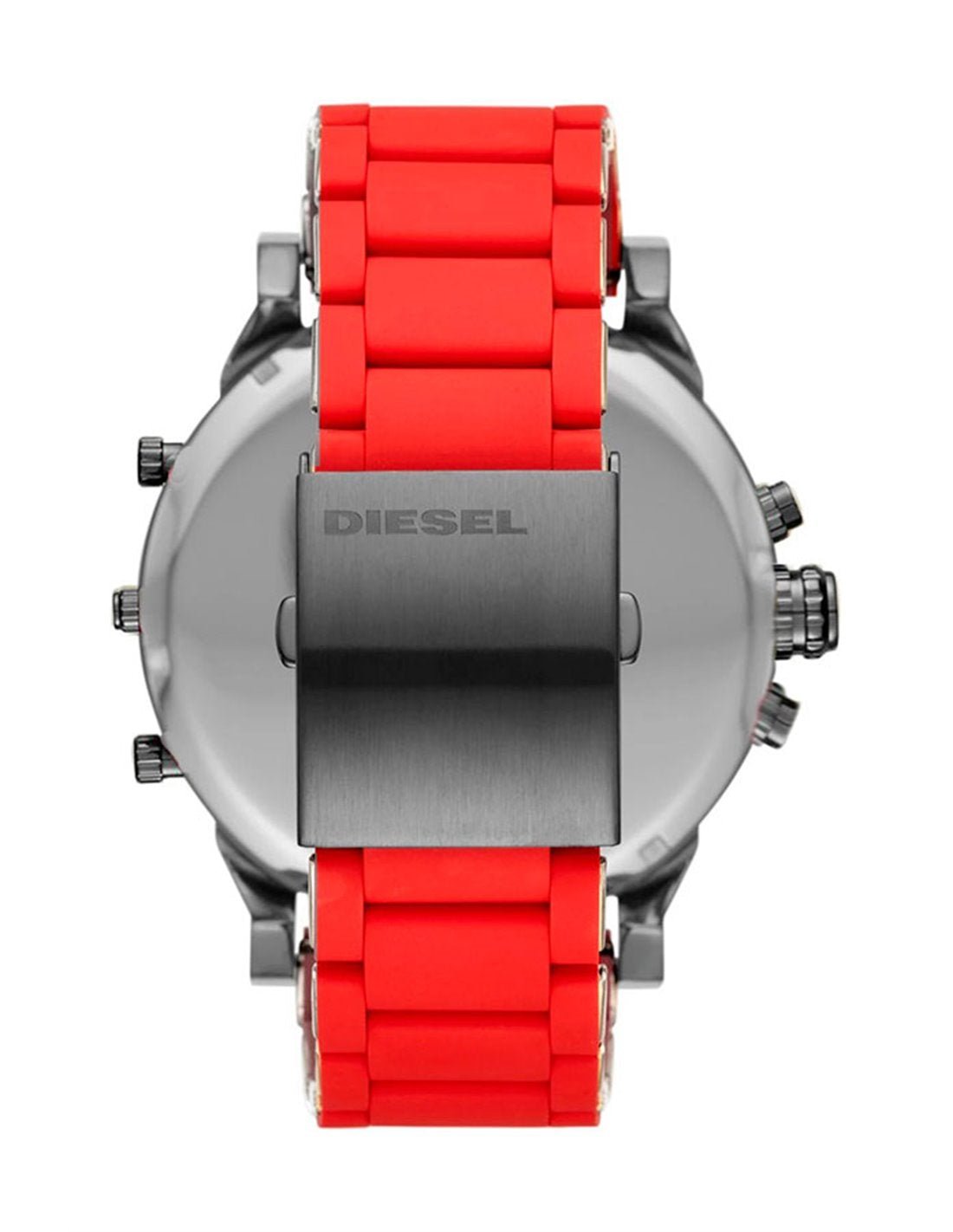 Diesel Mr Daddy 2.0 Chronograph Black Dial Red Silicone Strap Watch For Men - DZ7370