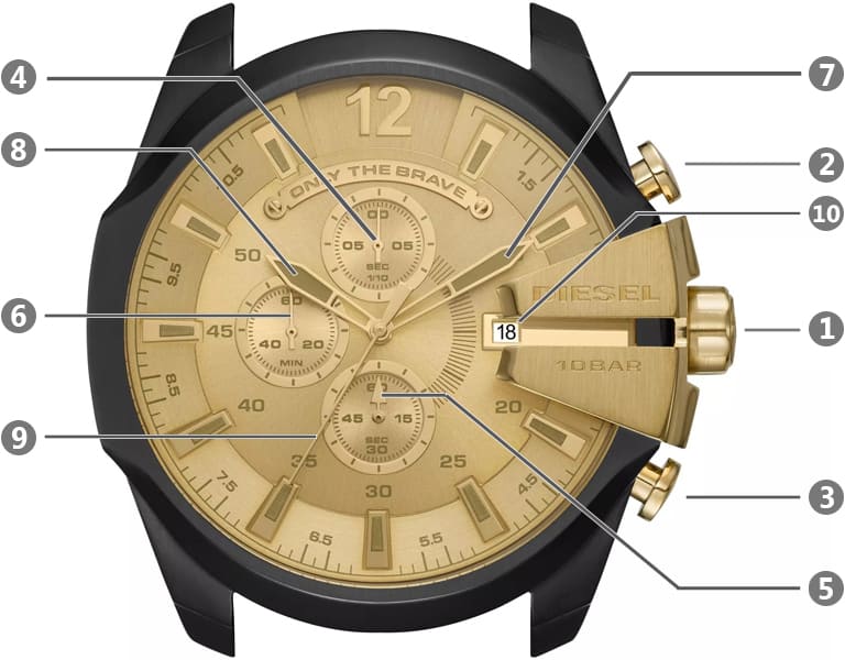 Diesel Mega Chief Chronograph Gold Dial Black Steel Strap Watch For Men - DZ4485