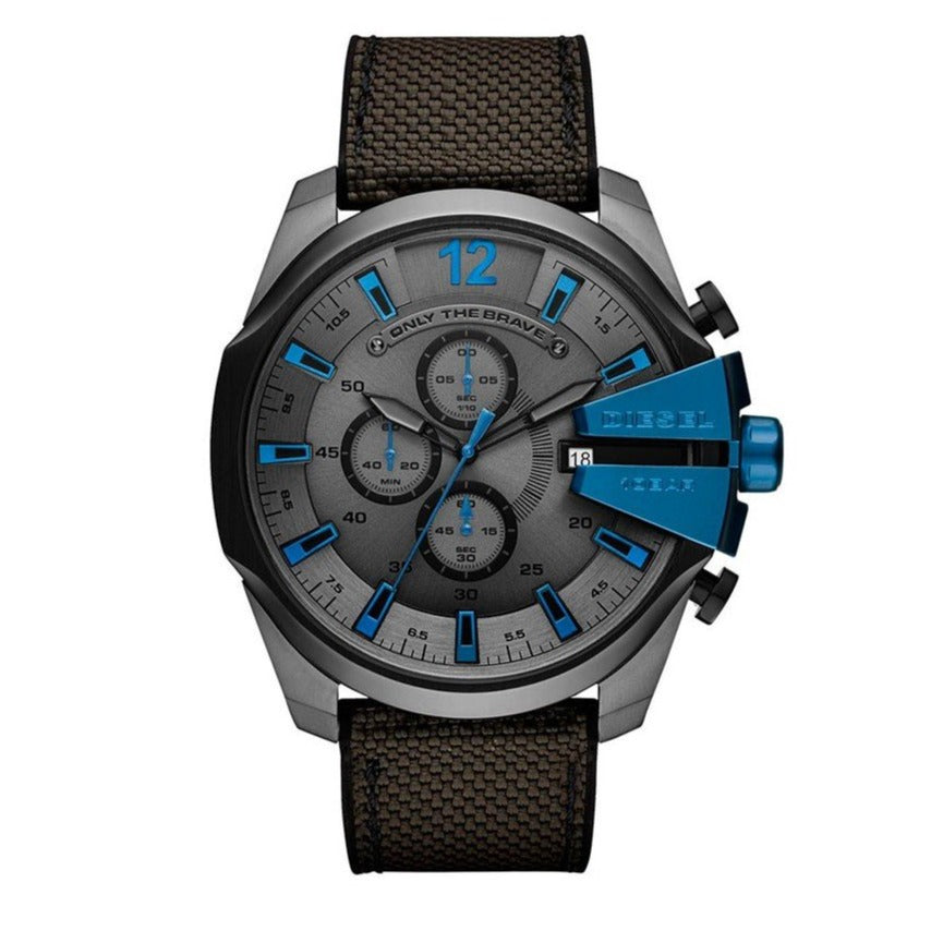 Diesel Mega Chief Chronograph Black Dial Black Nylon Strap Watch For Men - DZ4500
