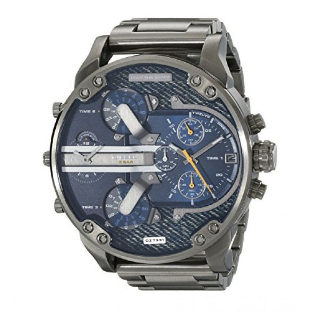 Diesel Big Daddy 2.0 Chronograph Blue Dial Grey Steel Strap Watch For Men - DZ7331