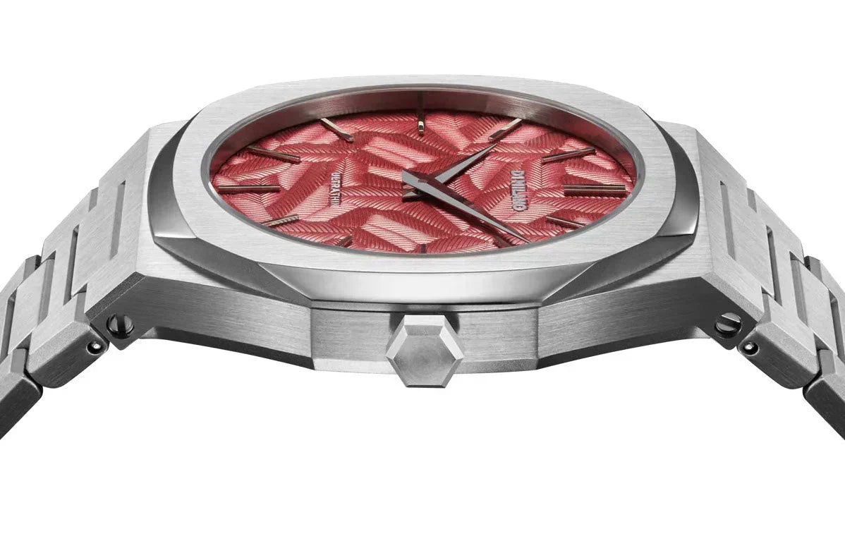 D1 Milano Ultra Thin Barn Red Dial Silver Steel Strap Watch for Men - D1-UTBJ33