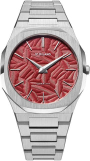 D1 Milano Ultra Thin Barn Red Dial Silver Steel Strap Watch for Men - D1-UTBJ33