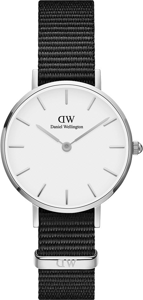 Daniel Wellington Classic Petite Cornwall White Dial Black Nylon Strap Watch For Women - DW00100252