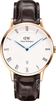 Daniel Wellington Dapper York White Dial Brown Leather Strap Watch For Men - DW00100085