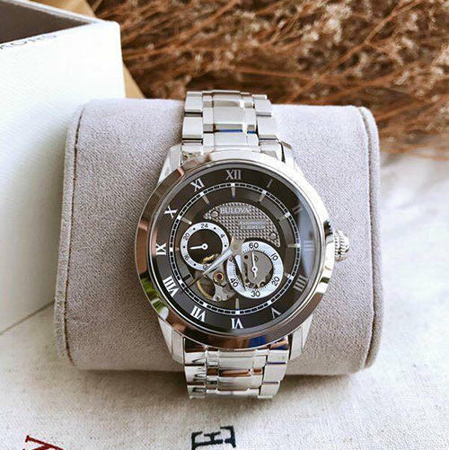 Bulova BVA Dual Aperture Black Dial Silver Steel Strap Watch for Men - 96A119